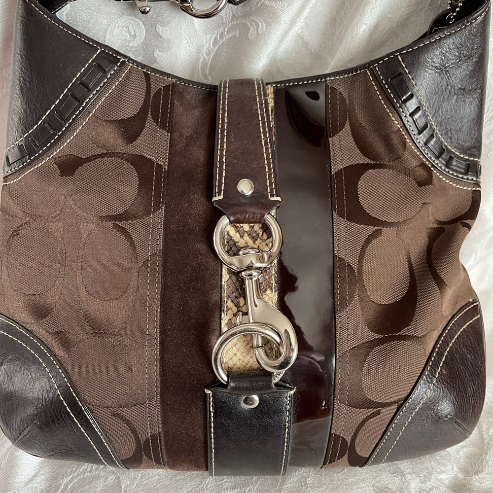 Coach brown python stripe hobo bag